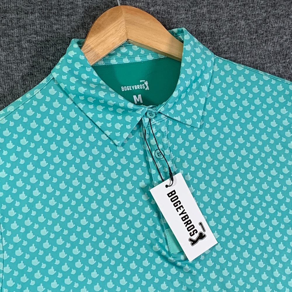 Bogey Bros Polo Men Medium Birdie Finger Geometric Performance Golf NEW
